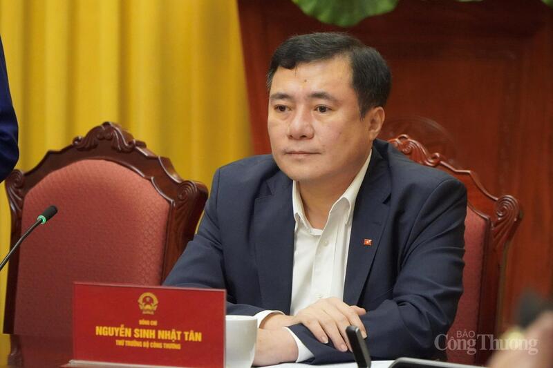 Thứ trưởng Bộ Công Thương Nguyễn Sinh Nhật Tân dự họp báo. Ảnh: Minh Trang