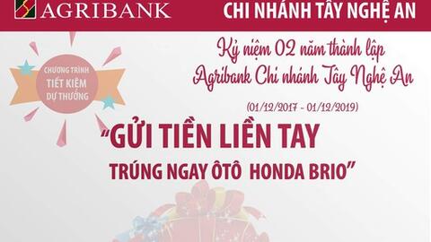 AGRIBANK Tây Nghệ An thông báo kết quả Chương trình ‘Gửi tiền liền tay - Trúng ngay ô tô Honda Brio’