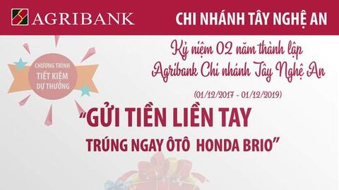 AGRIBANK Tây Nghệ An thông báo kết quả Chương trình ‘Gửi tiền liền tay - Trúng ngay ô tô Honda Brio’