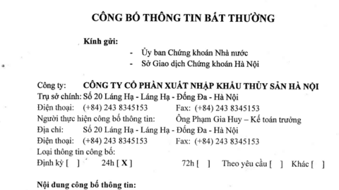 Xuất nhập khẩu Thủy sản Hà Nội bị xử phạt với một loạt vi phạm