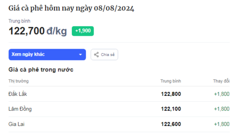 Giá cà phê hôm nay tiếp tục tăng mạnh