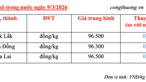 Giá cà phê hôm nay 9/3/2026: Đi ngang