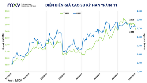 Giá cao su TSR20 giảm mạnh 2,11%, về mức 2.500 USD/tấn