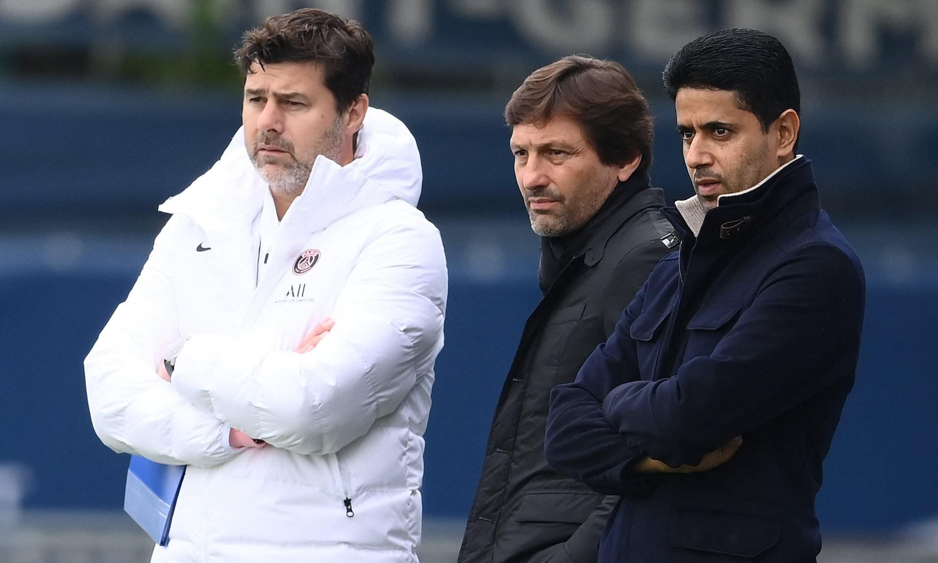 Chủ tịch PSG, Nasser Al-Khelaifi, được cho là sắp sa thải Giám đốc Thể thao Leonardo và HLV Mauricio Pochettino để chiều ý Mbappe. Ảnh: Reuters.