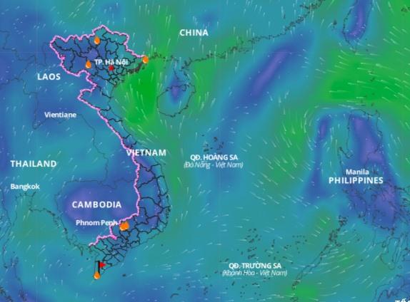 Lớp hướng gió trên biển. Ảnh: VNDMS.