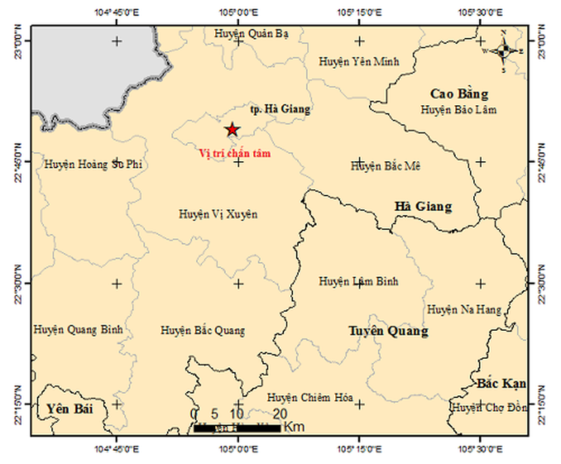 Vị trí xảy ra động đất ở Hà Giang sáng nay.