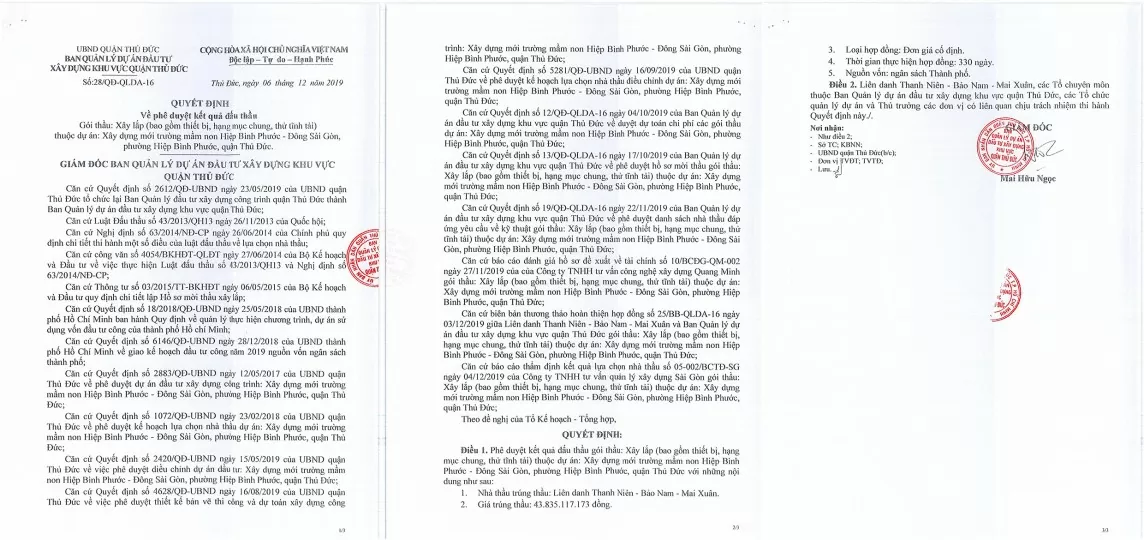 Công ty Bảo Nam là nhà thầu quen thuộc của Ban Quản lý dự án đầu tư xây dựng khu vực TP. Thủ Đức.