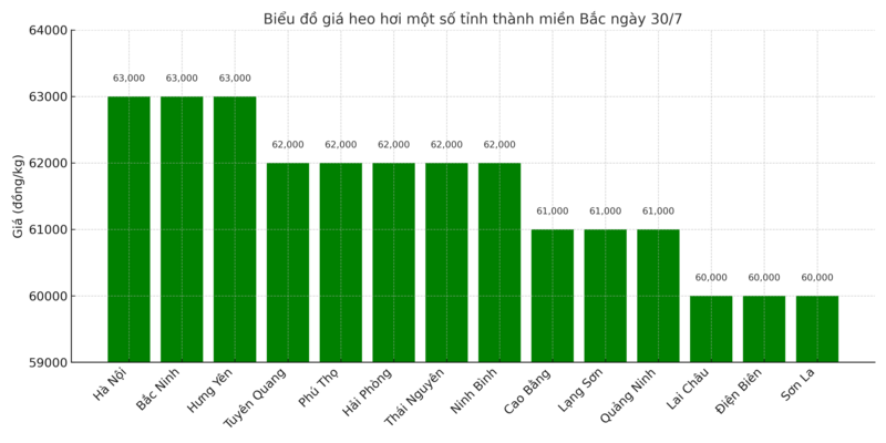 Biểu đồ giá heo hơi một số tỉnh thành miền Nam ngày 30/7