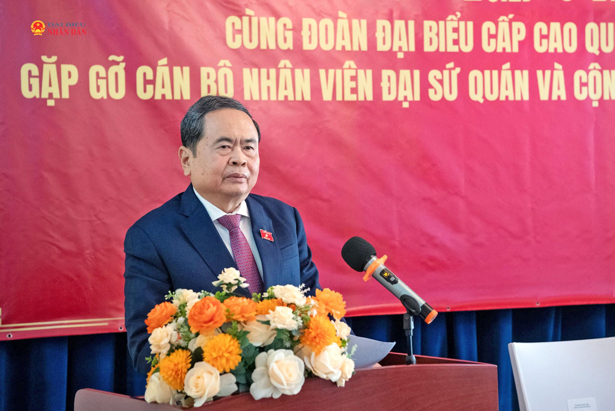 Chủ tịch Quốc hội Trần Thanh Mẫn phát biểu tại cuộc gặp mặt.
