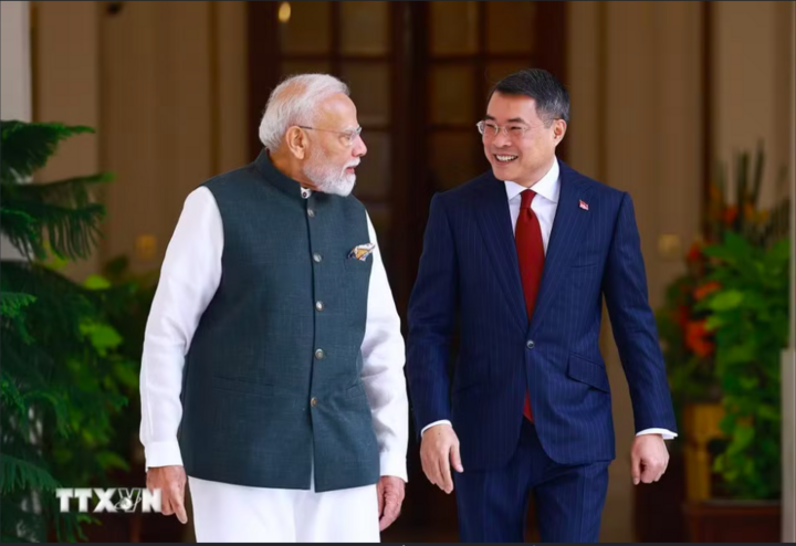 Thủ tướng Lê Minh Hưng gặp Thủ tướng Cộng hoà Ấn Độ Narendra Modi. (Ảnh: Dương Giang/TTXVN)